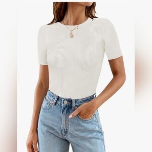 Classic White Ribbed Short Sleeve Top